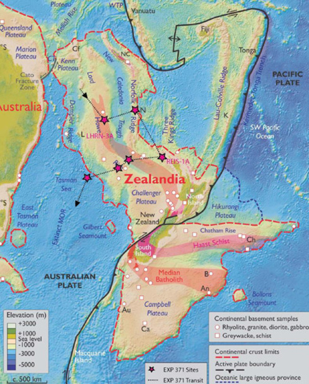 Zealandia ước tính có diện tích 5 triệu km2.